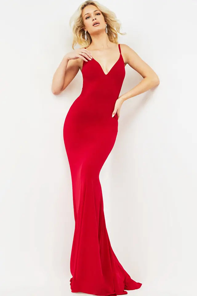 Jovani 00512 Fitted V-Neckline Spaghetti Straps Gown - Special Occasion