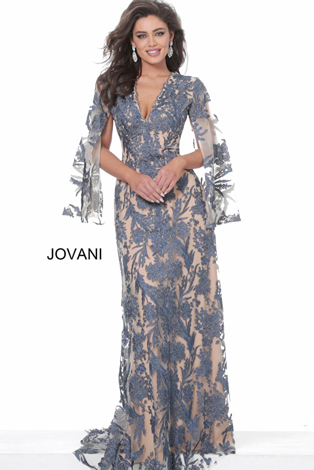 Jovani 00752 V-Neck Lace long sleeve Dress - Special Occasion/Curves