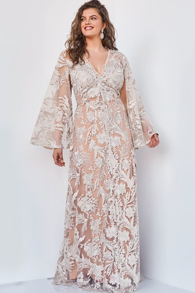 Jovani 00752 V-Neck Lace long sleeve Dress - Special Occasion/Curves