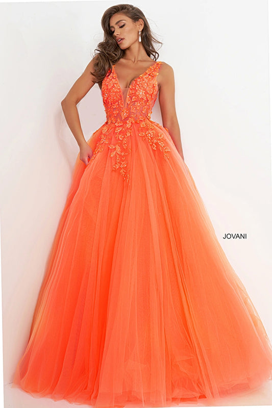 Jovani 02840 Floral Appliques Ballgown - Special Occasion/Curves