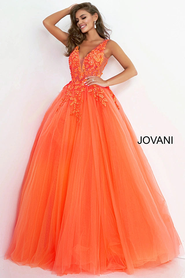 Jovani 02840 Floral Appliques Ballgown - Special Occasion/Curves