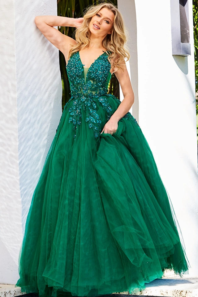 Jovani 02840 Floral Appliques Ballgown - Special Occasion/Curves