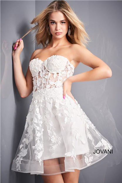 Jovani 04109 Floral Applique Sweetheart Neckline Short Dress