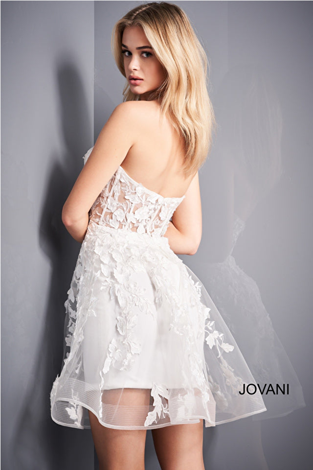 Jovani 04109 Floral Applique Sweetheart Neckline Short Dress