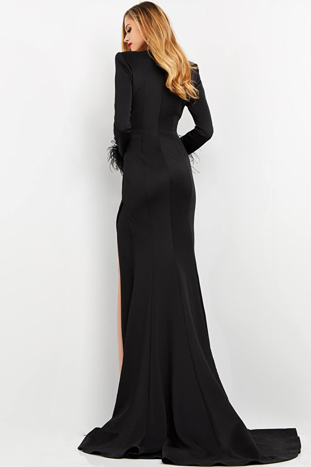 Jovani 04501 Long Sleeve V-Neckline High Slit Dress - Special Occasion/Curves