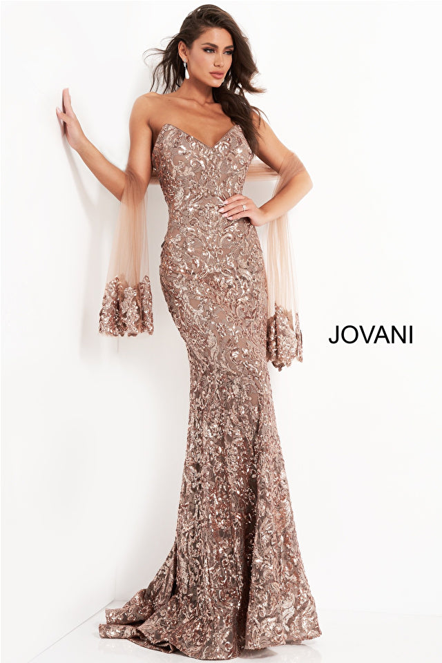 Jovani 05054 Sequin Embellished Strapless Gown - Special Occasion/Curves