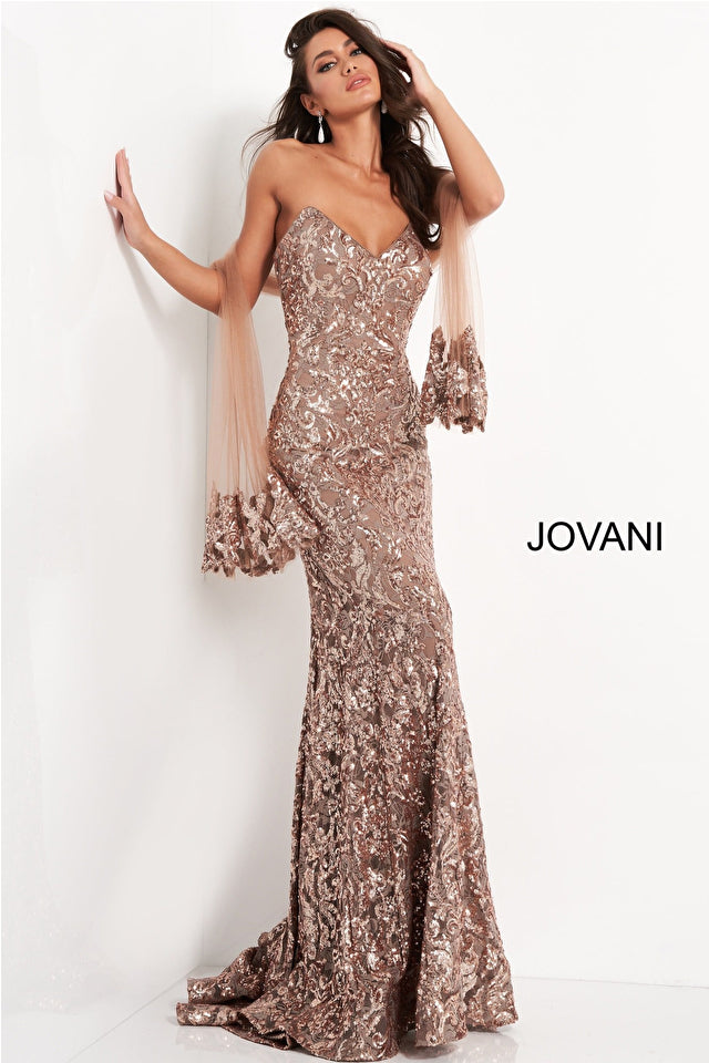 Jovani 05054 Sequin Embellished Strapless Gown - Special Occasion/Curves