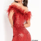 Jovani 06167 Sequin Feather Neckline Short Dress - Special Occasion