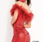 Jovani 06167 Sequin Feather Neckline Short Dress - Special Occasion