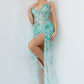 Jovani 06353 Feather Shoulder V-Neckline Leg Slit Dress - Special Occasion