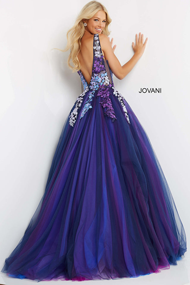 Jovani 06807 Floral Bodice Tulle Prom Ballgown - Special Occasions/Curves