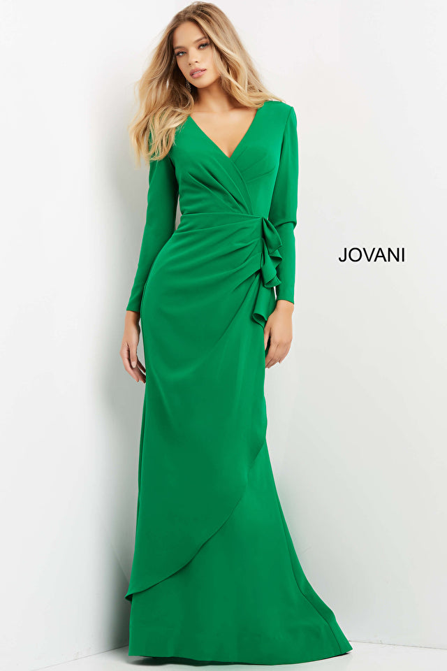 Jovani 06995 Long Sleeve Mermaid Crepe Gown - Special Occasion/Curves