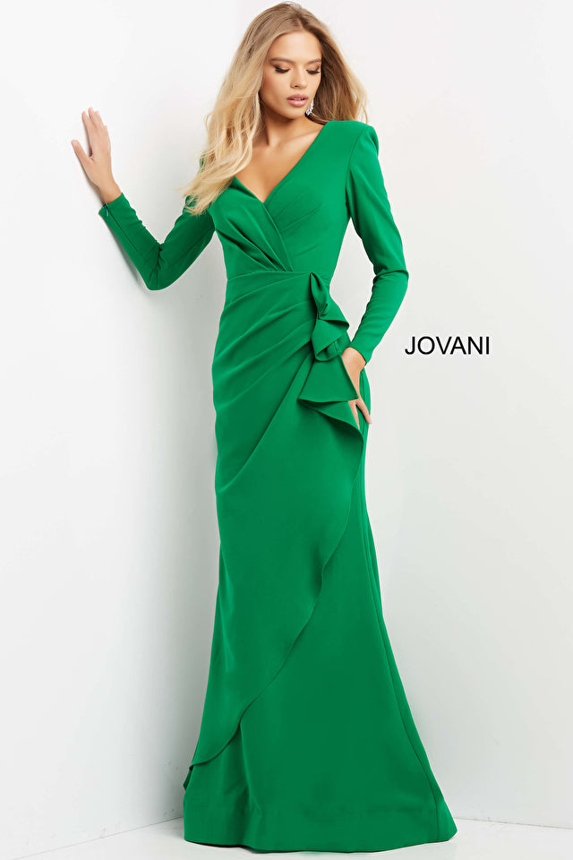 Jovani 06995 Long Sleeve Mermaid Crepe Gown - Special Occasion/Curves