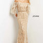 Jovani 07195 Embellished Feather Sleeve Sheath Dress - Special Occasion/Curves