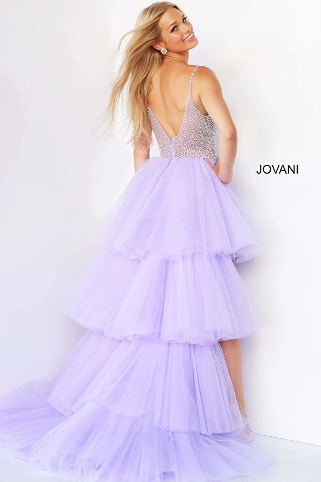 Jovani 07231 High Low Tulle Beaded Bodice Dress - Special Occasion