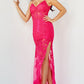 Jovani 07362 Spaghetti Straps V-Neckline Leg Slit Dress - Special Occasion