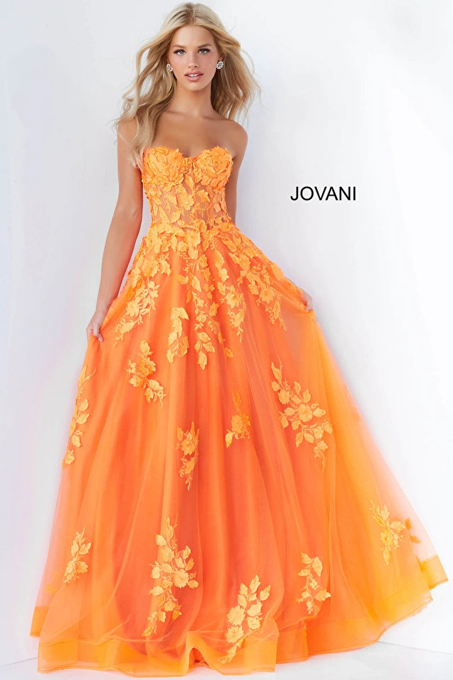 Jovani 07901 Lace Appliques Strapless Prom Gown - Special Occasion/Curves