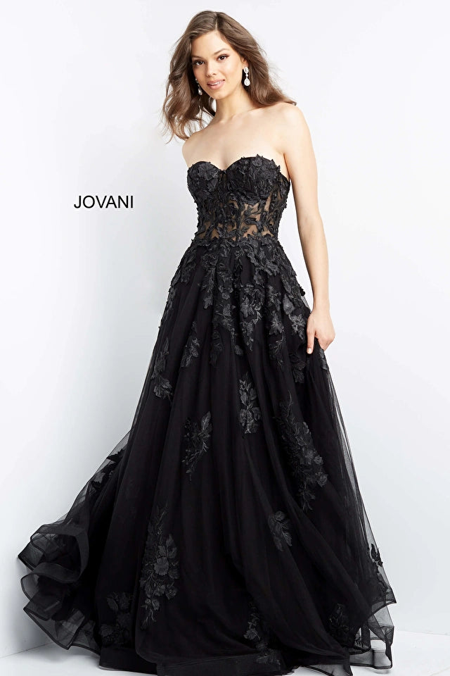 Jovani 07901 Lace Appliques Strapless Prom Gown - Special Occasion/Curves