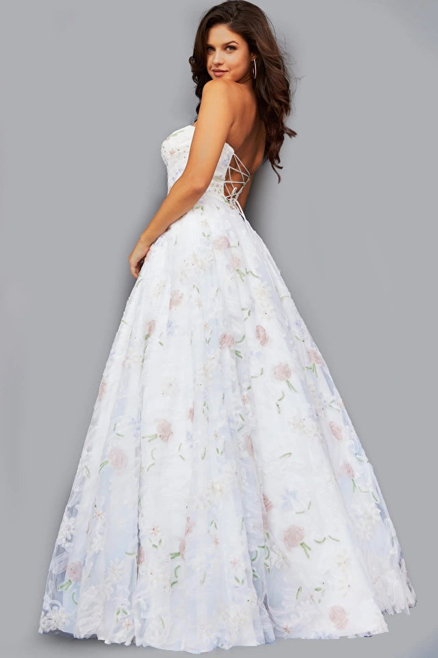 Jovani 07966 Multi Strapless A-Line Floral Ballgown - Special Occasion/Curves