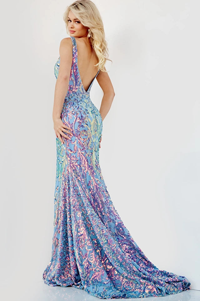 Jovani 08099 Sequin V-Neckline Mermaid Dress - Special Occasion/Curves