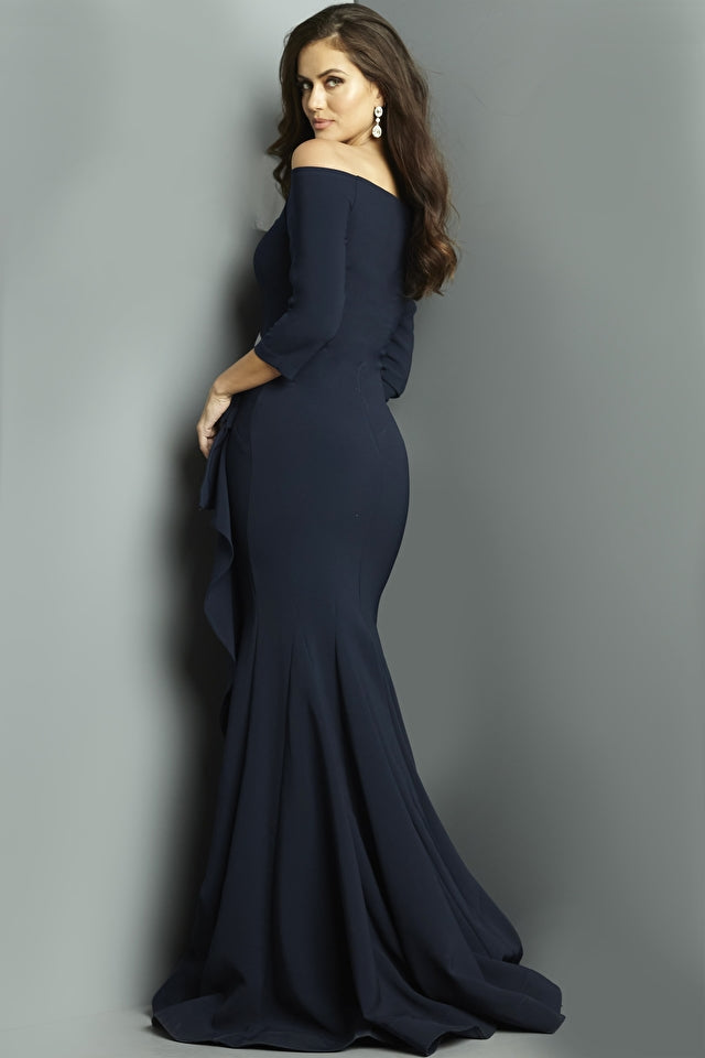 Jovani 09623  Off the Shoulder Three Quarter Sleeve Fitted Dress - Special Occasion/Curves