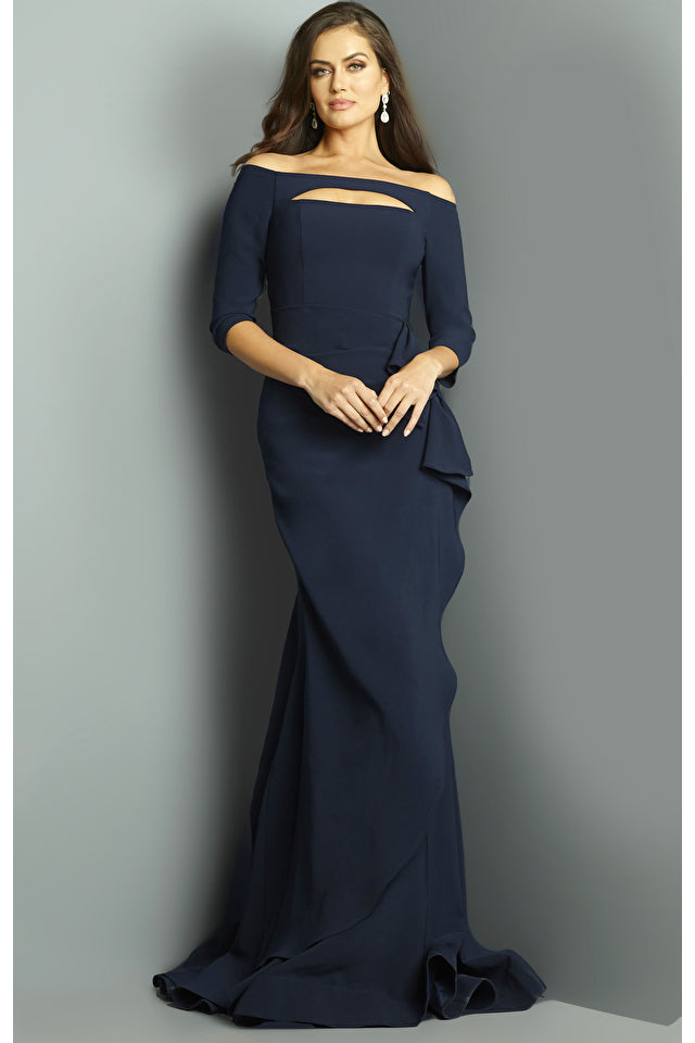 Jovani 09623  Off the Shoulder Three Quarter Sleeve Fitted Dress - Special Occasion/Curves