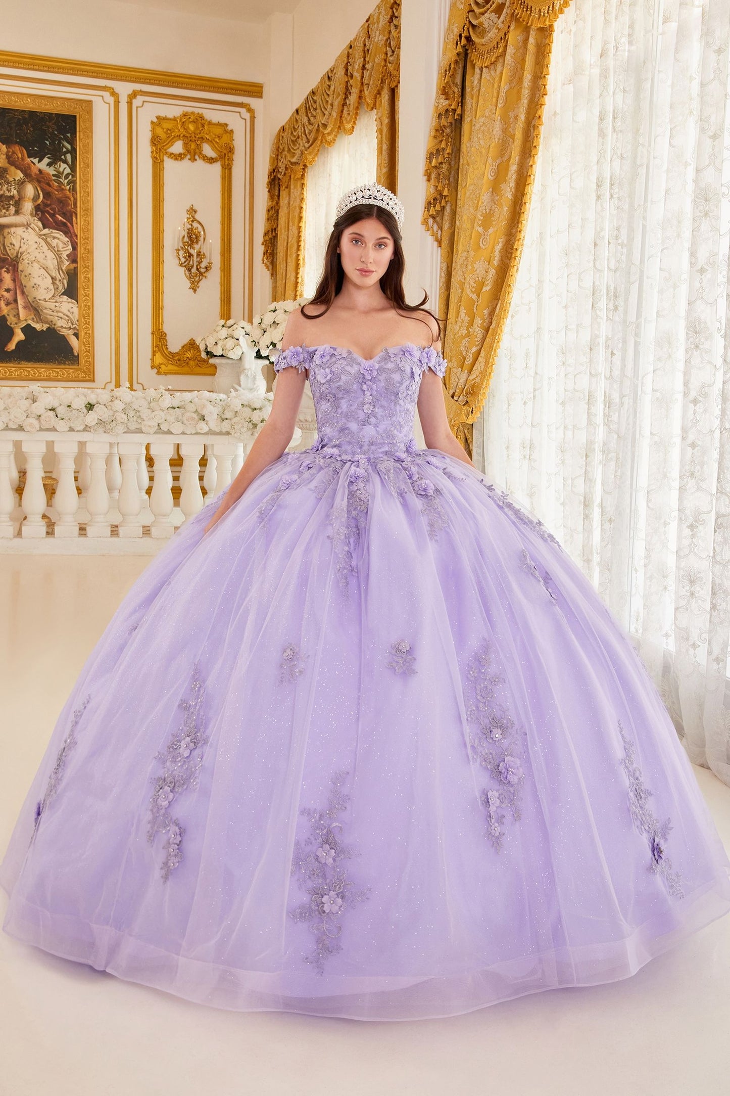 Off The Shoulder Floral Quinceanera Ball Gown By Ladivine 15702