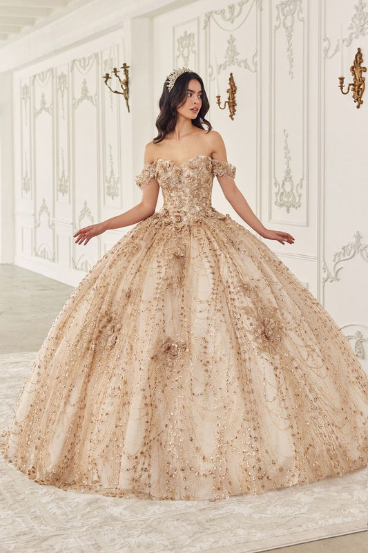 Glitter Off The Shoulder Gown by Cinderella Divine 15712 - Quinceanera