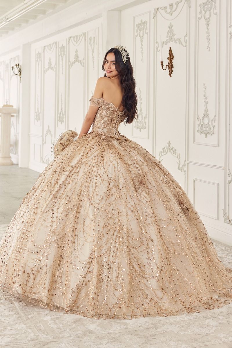 Glitter Off The Shoulder Gown by Cinderella Divine 15712 - Quinceanera