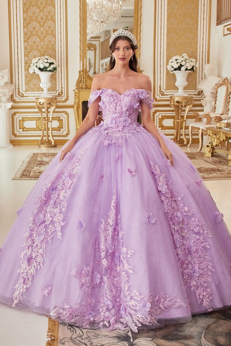 Floral Appliqued Off The Shoulder Quinceanera Ball Gown By Ladivine 15713