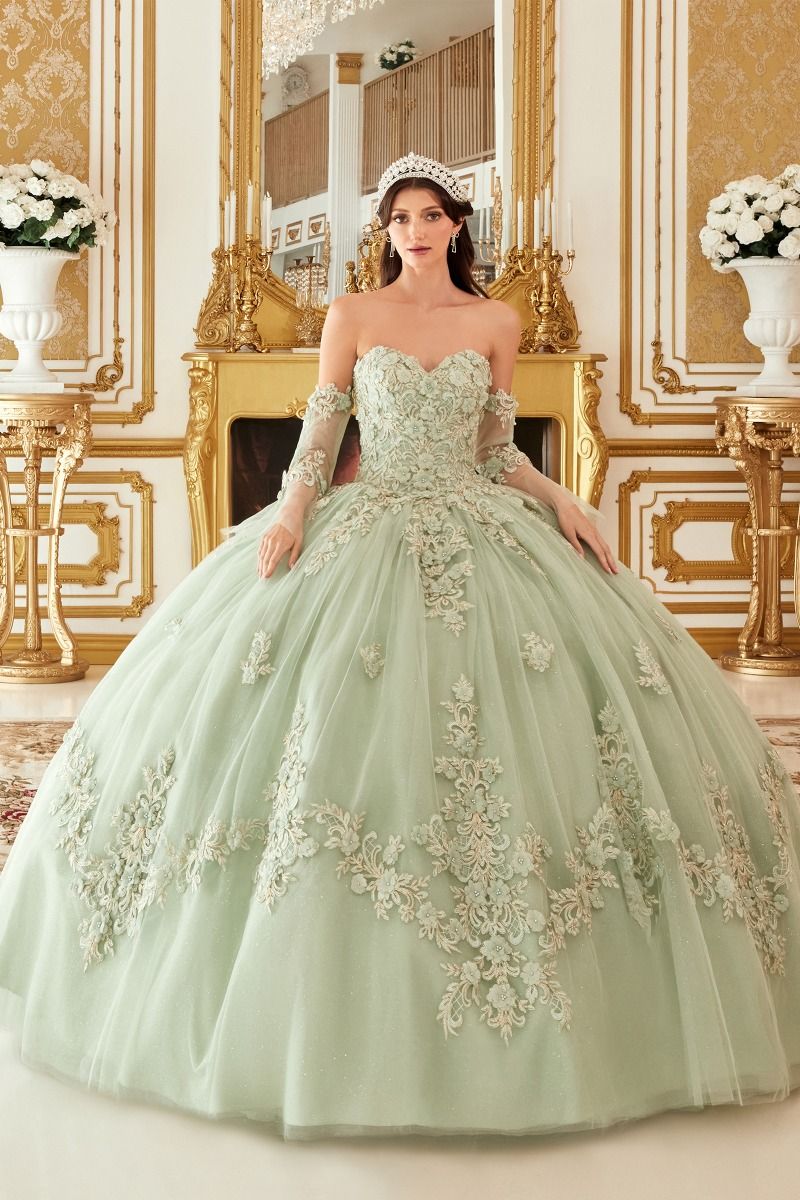 Floral Strapless Sweetheart Neckline Quinceanera Ball Gown By Ladivine 15714