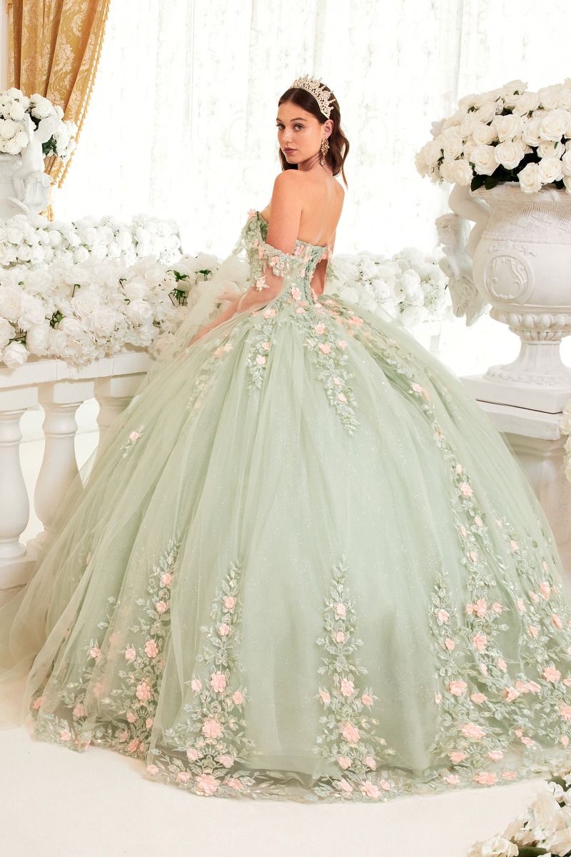 Cape Sleeve Off The Shoulder Quinceanera Ball Gown By Ladivine 15716