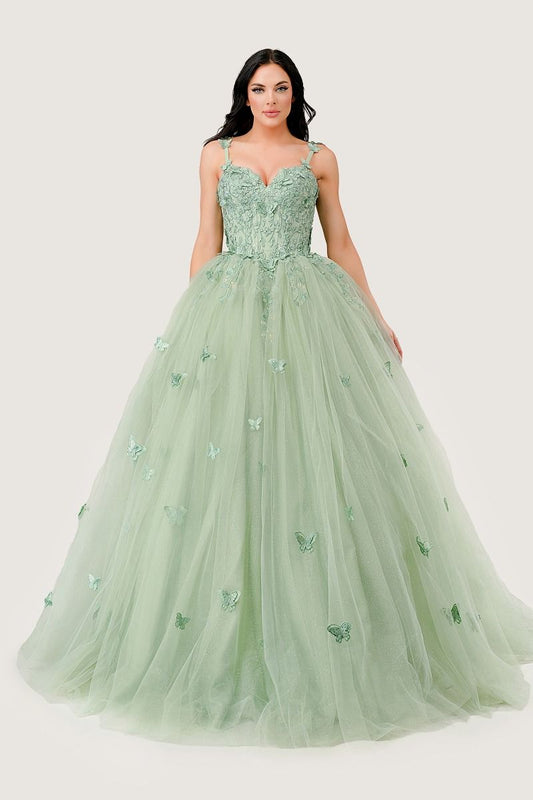 3D Butterfly Applique Sleeveless Quinceanera Gown by Cinderella Divine 15718