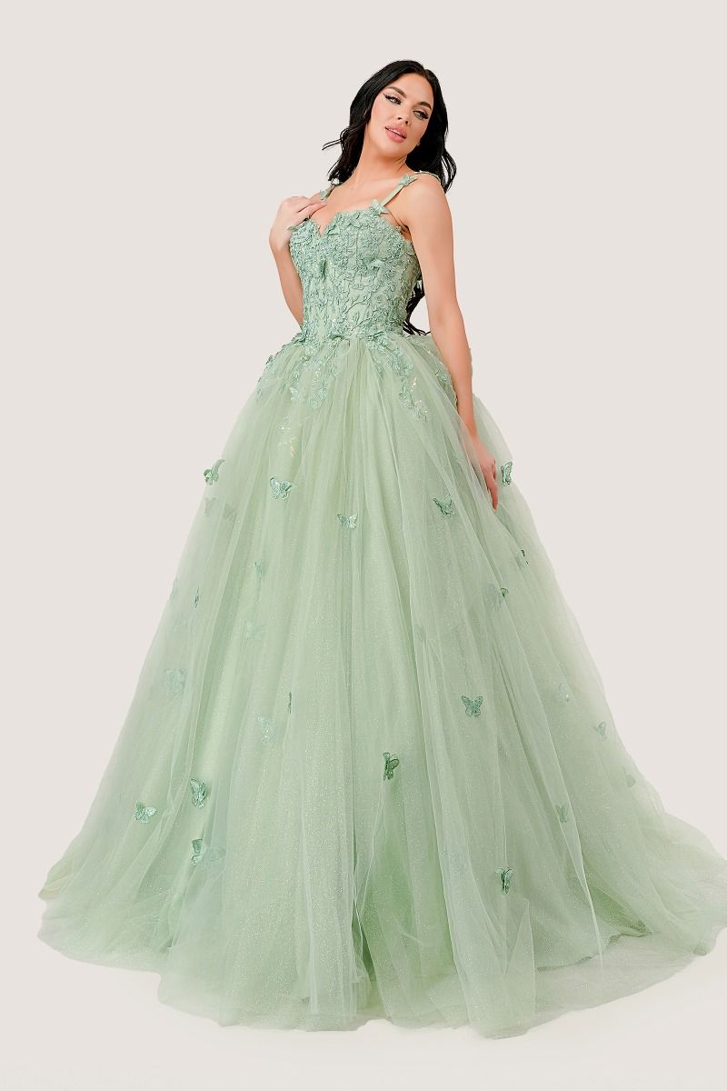 3D Butterfly Applique Sleeveless Quinceanera Gown by Cinderella Divine 15718