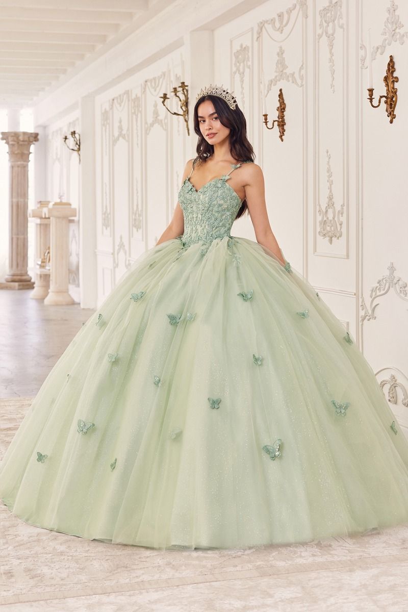 3D Butterfly Applique Sleeveless Quinceanera Gown by Cinderella Divine 15718