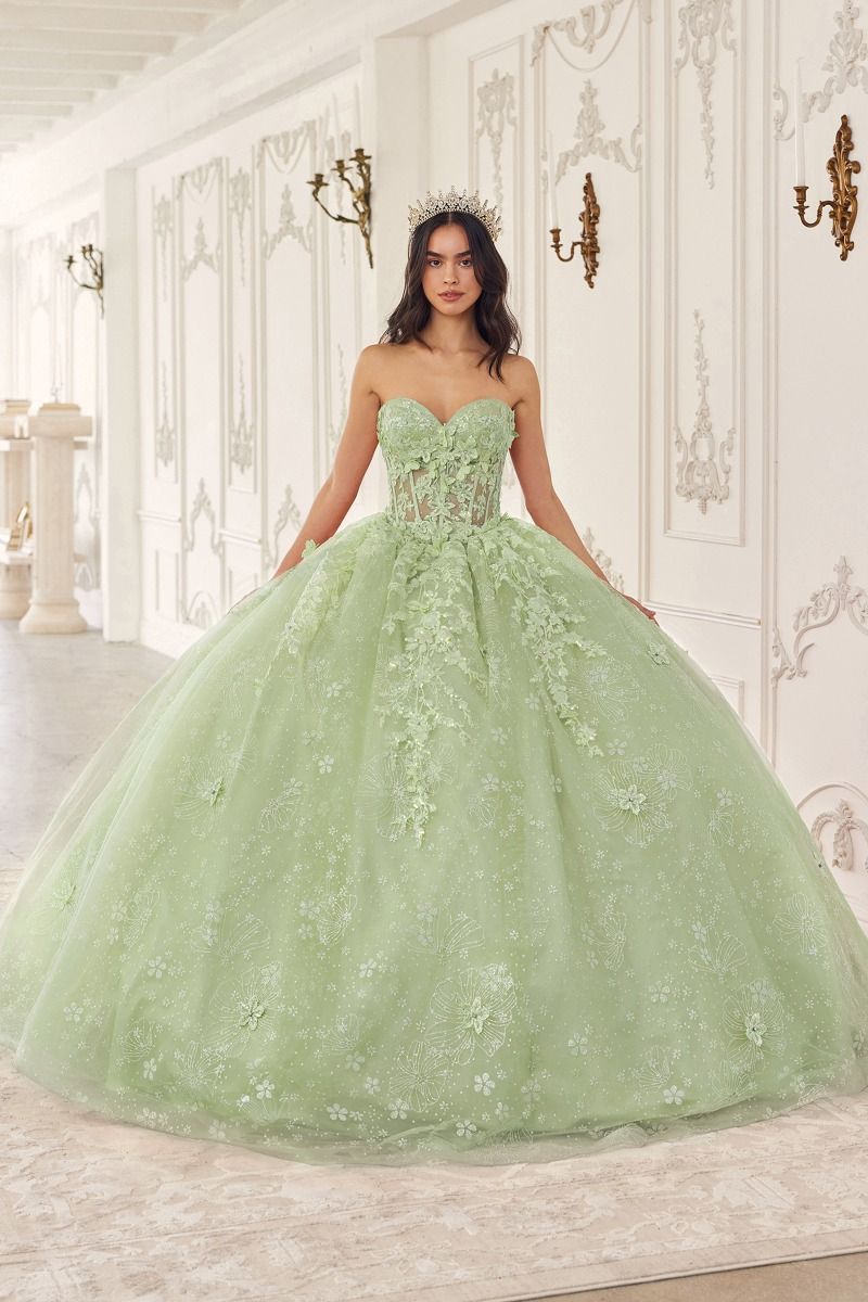 Floral Strapless Sweetheart Neckline Gown by Cinderella Divine 15719 - Quinceanera