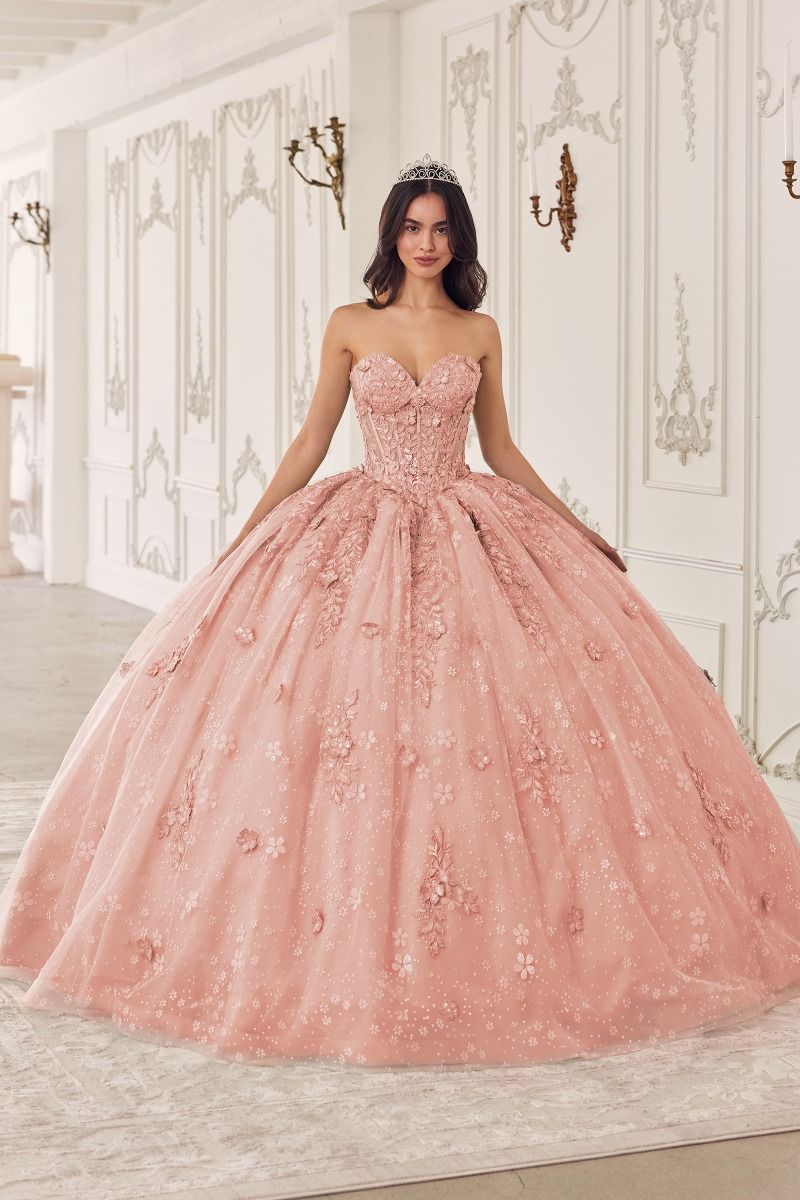 Strapless Lace with Puff Sleeves Gown by Cinderella Divine 15722 - Quinceanera