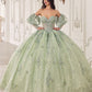 Strapless Lace with Puff Sleeves Gown by Cinderella Divine 15722 - Quinceanera