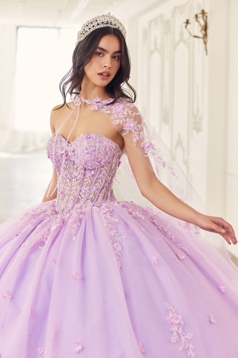 Strapless with Removable Caplet Gown by Cinderella Divine 15723 - Quinceanera