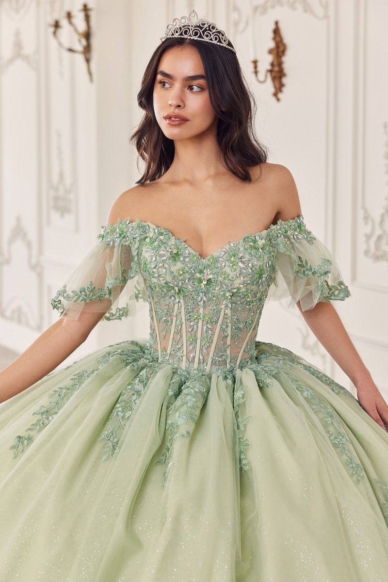 Off The Shoulder Flutter Sleeve Gown by Cinderella Divine 15725 - Quinceanera