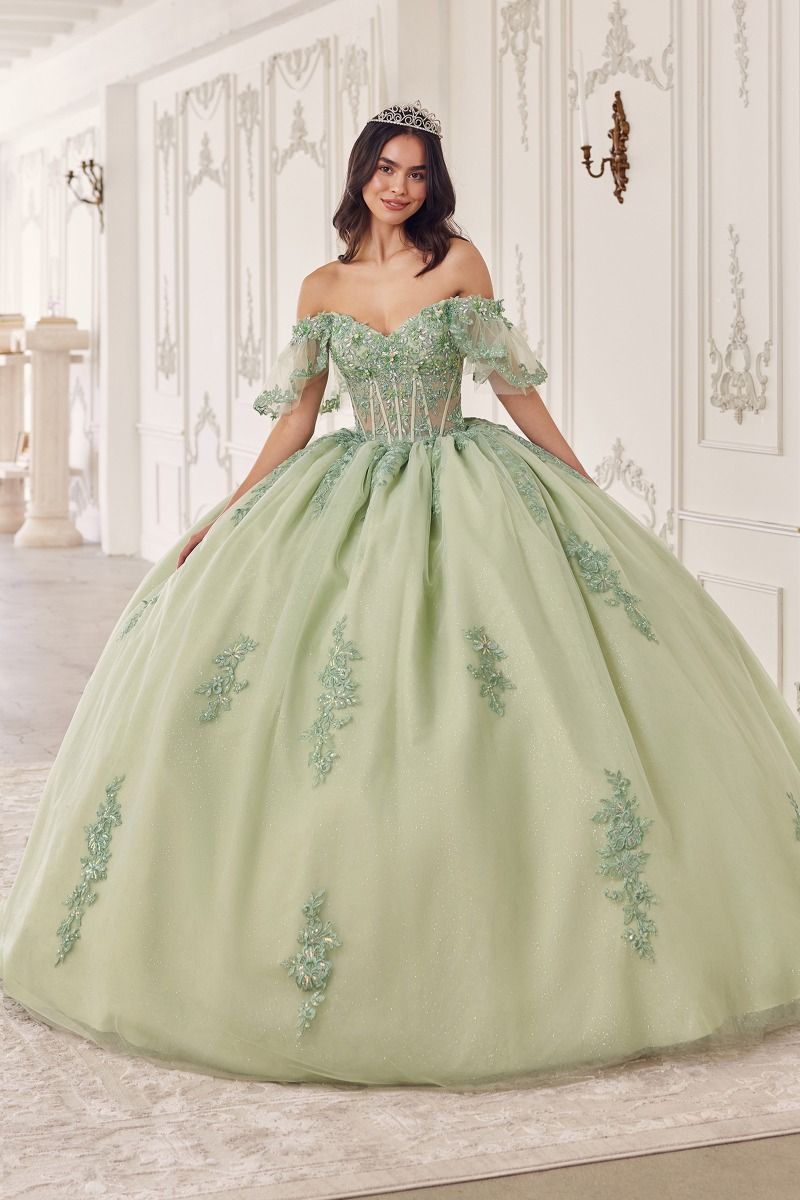 Off The Shoulder Flutter Sleeve Gown by Cinderella Divine 15725 - Quinceanera