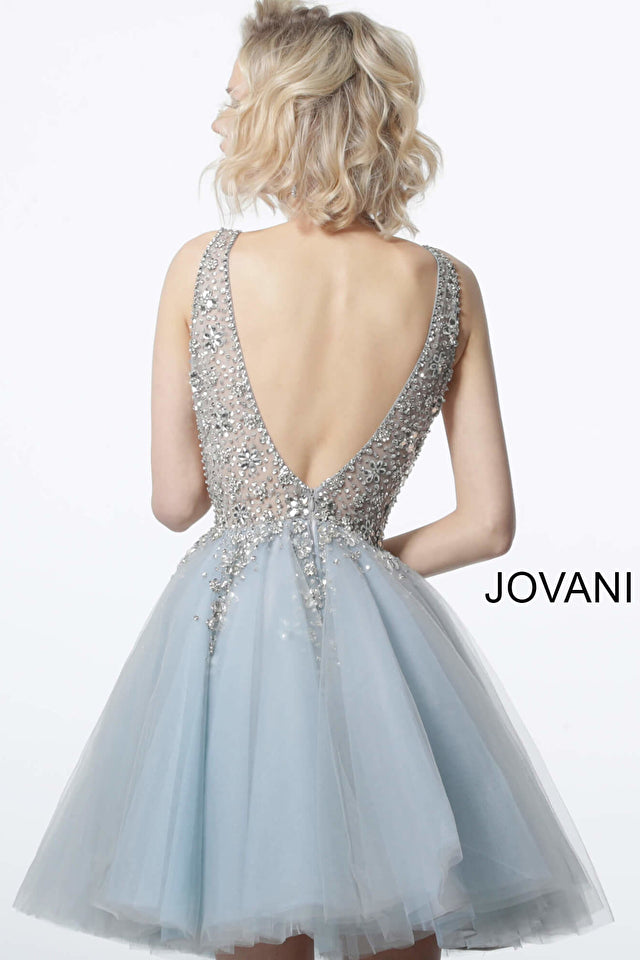 Jovani 1774 Fit and Flare Short Beaded Tulle Dress