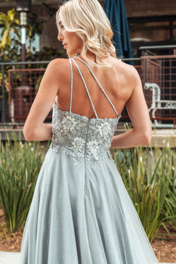 One Shoulder Glitter A-Line Women Formal Dress by GLS by Gloria - GL3384 - Special Occasion/Curves