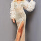 Jovani 22848 Beaded Feather Sleeves Gown - Special Occasion