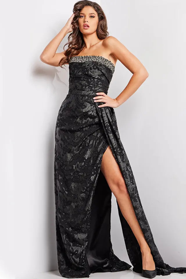 Jovani 23892 Strapless Straight Neck High Slit Dress - Special Occasion/Curves