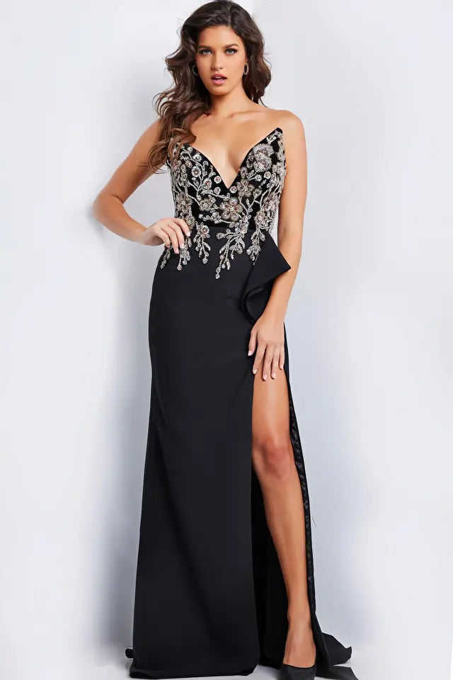 Jovani 23938 Embellished Strapless V-Neckline Dress - Special Occasion/Curves