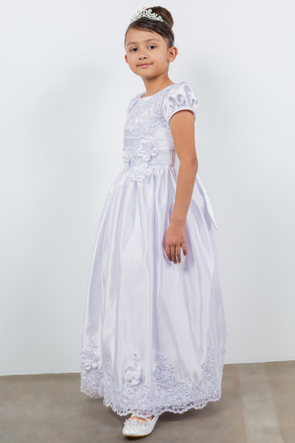 Elegant Satin Cap Sleeve Girl Communion Dress by Cinderella Couture USA AS2911