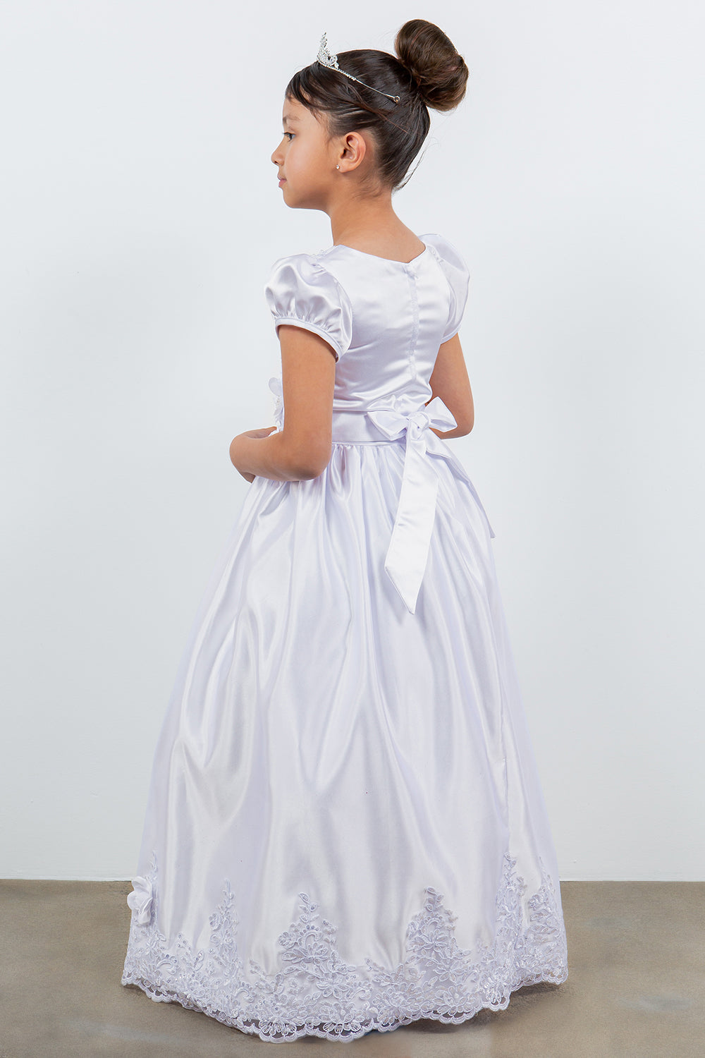 Elegant Satin Cap Sleeve Girl Communion Dress by Cinderella Couture USA AS2911