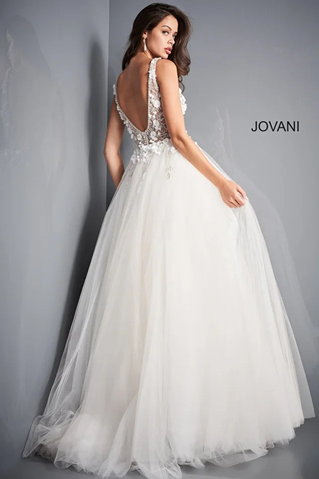 Jovani 3110 Floral Embellished V-Neckline A-Line Gown - Special Occasion/Curves