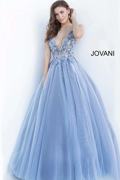 Jovani 3110 Floral Embellished V-Neckline A-Line Gown - Special Occasion/Curves